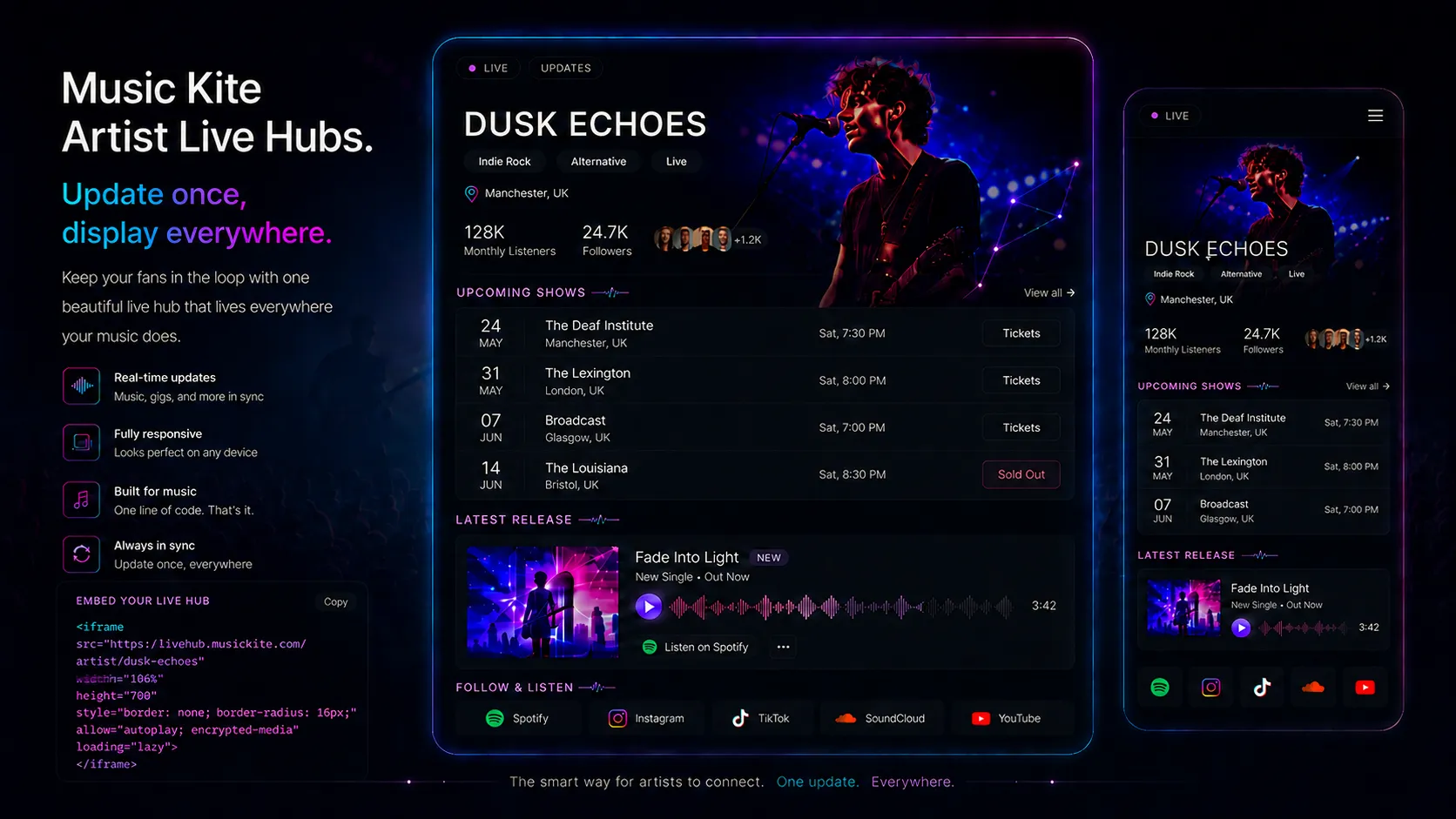 Artist Live Hub — upcoming gig dates on your own website