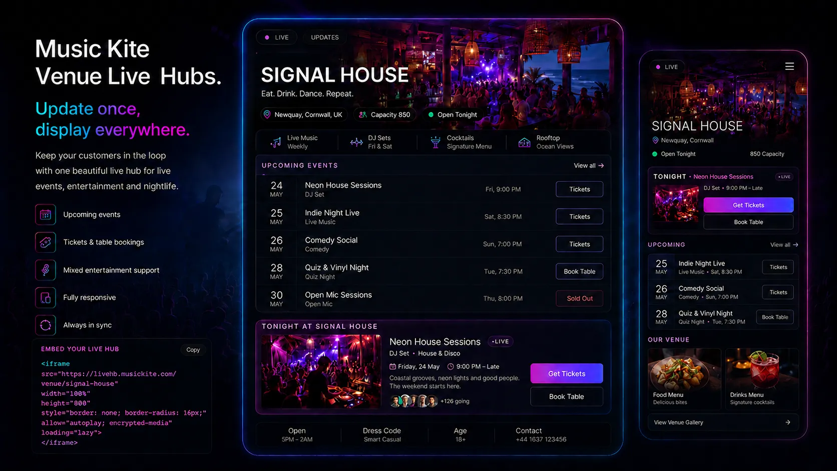 Venue Live Hub — What's On listings on your venue website